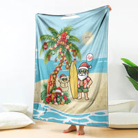 Hawaii Christmas Mele Kalikimaka Blanket Festive Palm Chilling Santa With Surfboard LT14 - Polynesian Pride