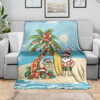 Hawaii Christmas Mele Kalikimaka Blanket Festive Palm Chilling Santa With Surfboard LT14 - Polynesian Pride