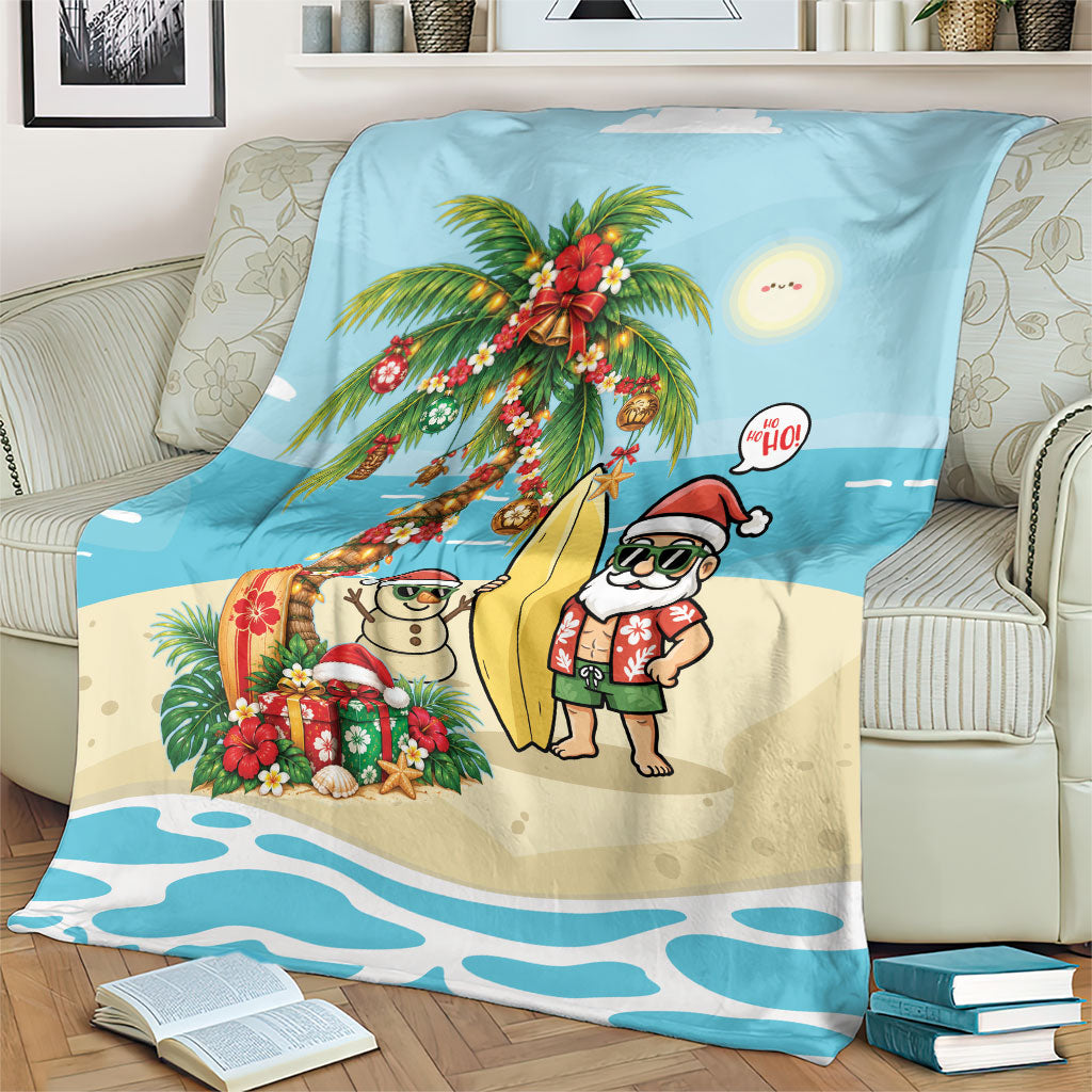 Hawaii Christmas Mele Kalikimaka Blanket Festive Palm Chilling Santa With Surfboard LT14 - Polynesian Pride