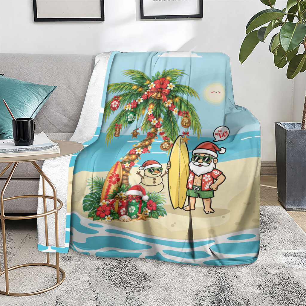 Hawaii Christmas Mele Kalikimaka Blanket Festive Palm Chilling Santa With Surfboard LT14 - Polynesian Pride