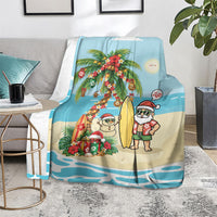 Hawaii Christmas Mele Kalikimaka Blanket Festive Palm Chilling Santa With Surfboard LT14 - Polynesian Pride