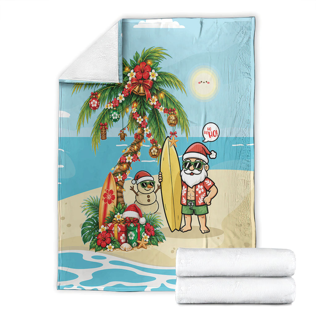 Hawaii Christmas Mele Kalikimaka Blanket Festive Palm Chilling Santa With Surfboard LT14 - Polynesian Pride