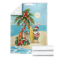 Hawaii Christmas Mele Kalikimaka Blanket Festive Palm Chilling Santa With Surfboard LT14 - Polynesian Pride