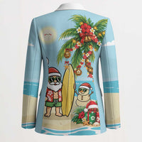 Hawaii Christmas Mele Kalikimaka Blazer Festive Palm Chilling Santa With Surfboard LT14 - Polynesian Pride