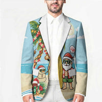 Hawaii Christmas Mele Kalikimaka Blazer Festive Palm Chilling Santa With Surfboard LT14 - Polynesian Pride