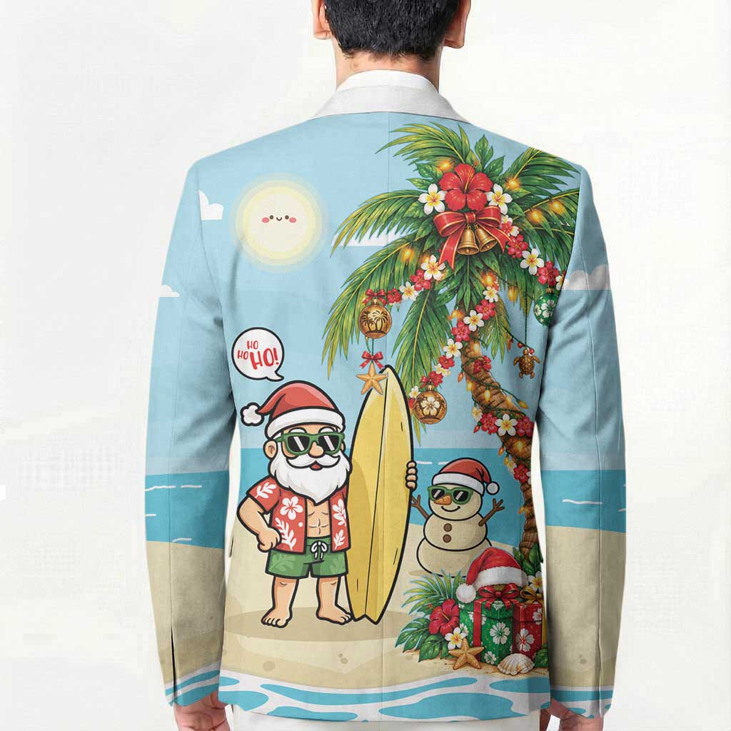 Hawaii Christmas Mele Kalikimaka Blazer Festive Palm Chilling Santa With Surfboard LT14 - Polynesian Pride