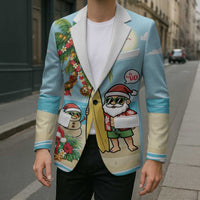 Hawaii Christmas Mele Kalikimaka Blazer Festive Palm Chilling Santa With Surfboard LT14 - Polynesian Pride