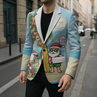Hawaii Christmas Mele Kalikimaka Blazer Festive Palm Chilling Santa With Surfboard LT14 - Polynesian Pride