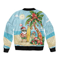 Hawaii Christmas Mele Kalikimaka Bomber Jacket Festive Palm Chilling Santa With Surfboard LT14 - Polynesian Pride
