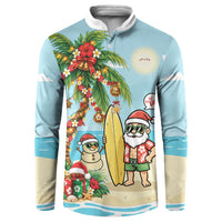 Hawaii Christmas Mele Kalikimaka Button Sweatshirt Festive Palm Chilling Santa With Surfboard LT14 Blue - Polynesian Pride