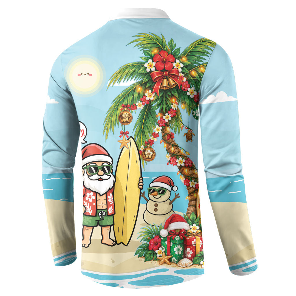 Hawaii Christmas Mele Kalikimaka Button Sweatshirt Festive Palm Chilling Santa With Surfboard LT14 - Polynesian Pride