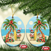 Hawaii Christmas Mele Kalikimaka Ceramic Ornament Festive Palm Chilling Santa With Surfboard LT14 Oval Blue - Polynesian Pride