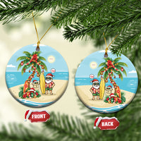Hawaii Christmas Mele Kalikimaka Ceramic Ornament Festive Palm Chilling Santa With Surfboard LT14 Circle Blue - Polynesian Pride