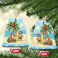 Hawaii Christmas Mele Kalikimaka Ceramic Ornament Festive Palm Chilling Santa With Surfboard LT14 Bell Flake Blue - Polynesian Pride
