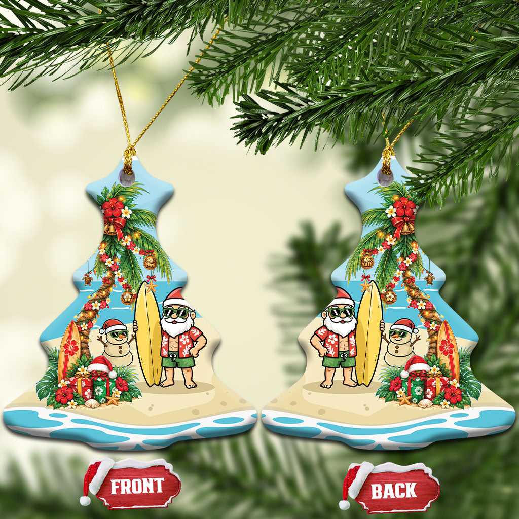 Hawaii Christmas Mele Kalikimaka Ceramic Ornament Festive Palm Chilling Santa With Surfboard LT14 Christmas Tree Blue - Polynesian Pride