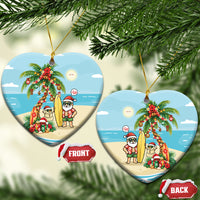 Hawaii Christmas Mele Kalikimaka Ceramic Ornament Festive Palm Chilling Santa With Surfboard LT14 Heart Blue - Polynesian Pride