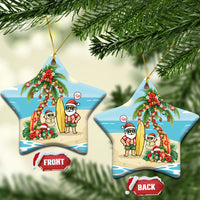 Hawaii Christmas Mele Kalikimaka Ceramic Ornament Festive Palm Chilling Santa With Surfboard LT14 Star Blue - Polynesian Pride