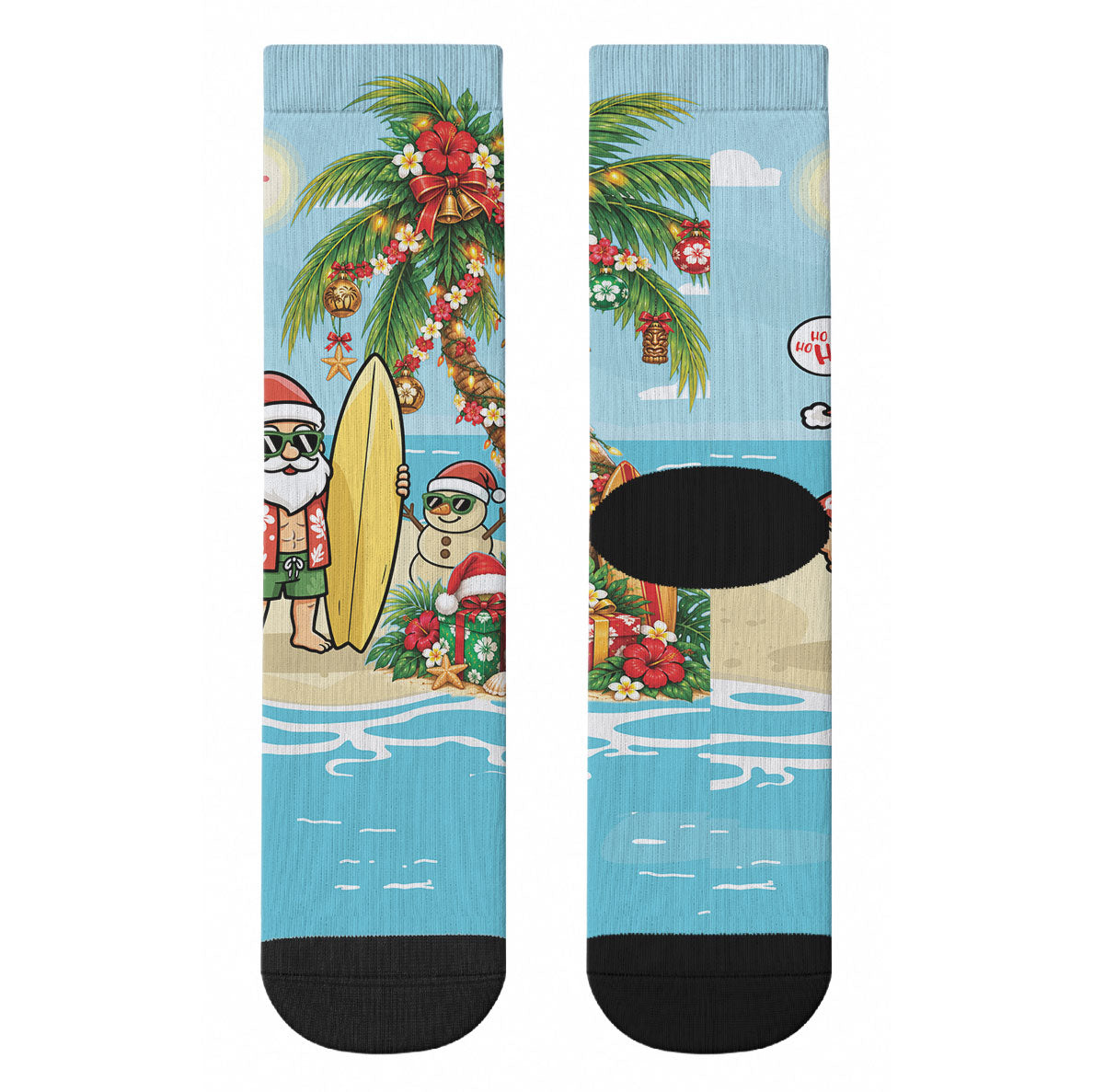 Hawaii Christmas Mele Kalikimaka Crew Socks Festive Palm Chilling Santa With Surfboard LT14 - Polynesian Pride