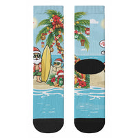 Hawaii Christmas Mele Kalikimaka Crew Socks Festive Palm Chilling Santa With Surfboard LT14 - Polynesian Pride