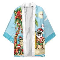 Hawaii Christmas Mele Kalikimaka Kimono Festive Palm Chilling Santa With Surfboard LT14 Unisex Blue - Polynesian Pride