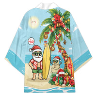 Hawaii Christmas Mele Kalikimaka Kimono Festive Palm Chilling Santa With Surfboard LT14 - Polynesian Pride