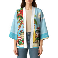 Hawaii Christmas Mele Kalikimaka Kimono Festive Palm Chilling Santa With Surfboard LT14 - Polynesian Pride