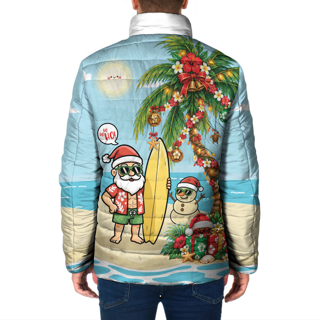Hawaii Christmas Mele Kalikimaka Padded Jacket Festive Palm Chilling Santa With Surfboard LT14 - Polynesian Pride