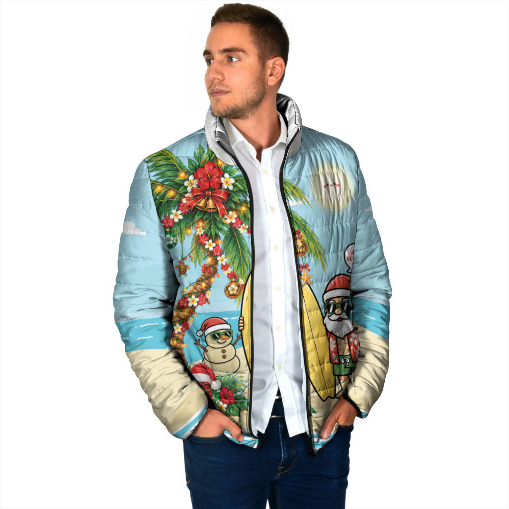 Hawaii Christmas Mele Kalikimaka Padded Jacket Festive Palm Chilling Santa With Surfboard LT14 - Polynesian Pride