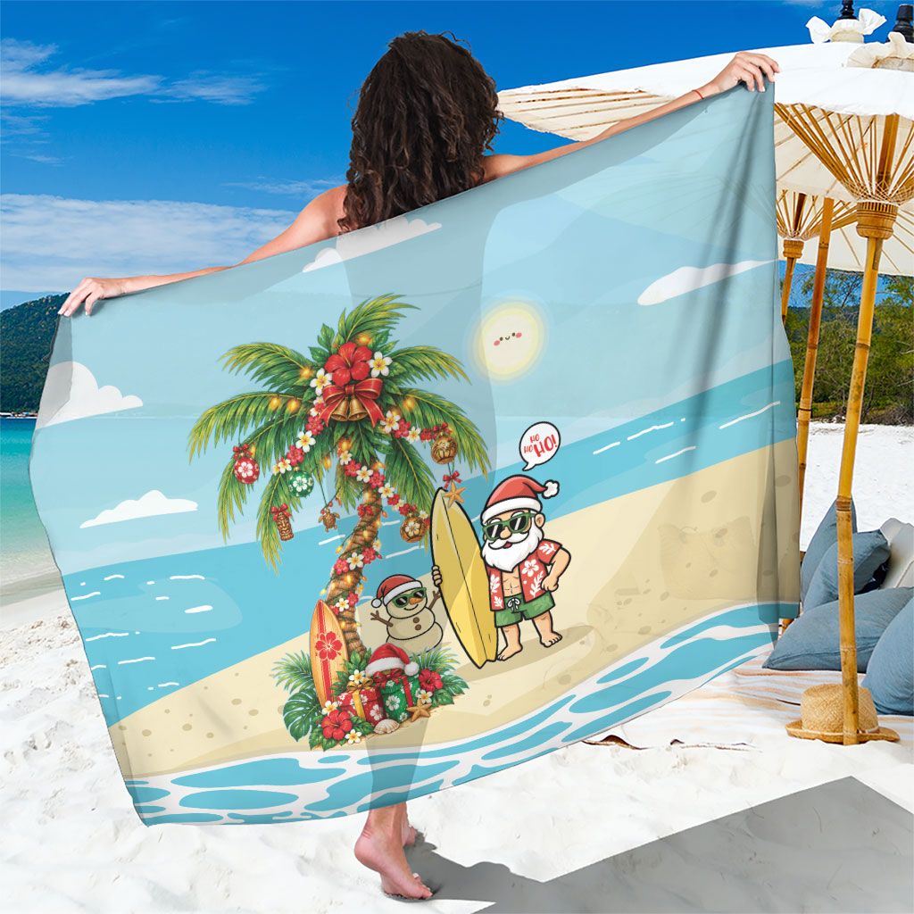 Hawaii Christmas Mele Kalikimaka Sarong Festive Palm Chilling Santa With Surfboard LT14 One Size 44 x 66 inches Blue - Polynesian Pride