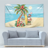 Hawaii Christmas Mele Kalikimaka Tapestry Festive Palm Chilling Santa With Surfboard LT14 - Polynesian Pride