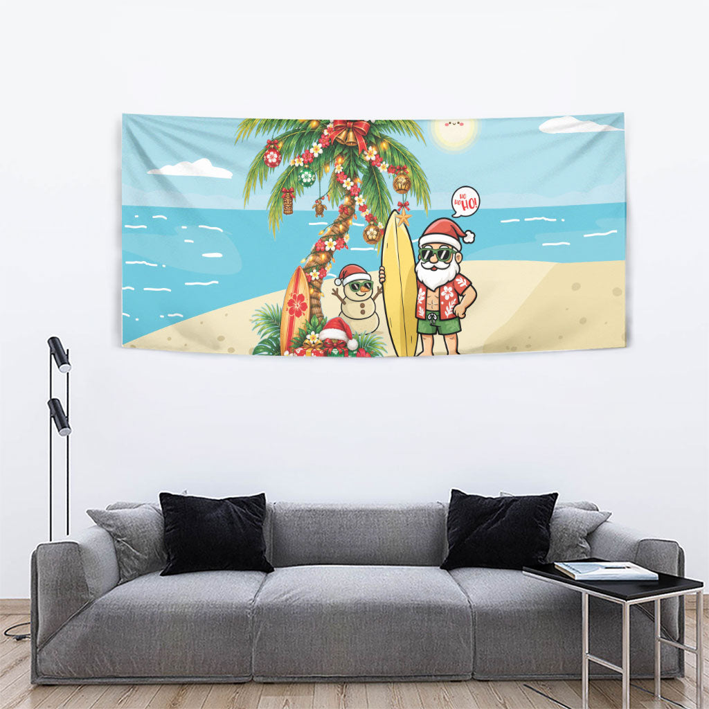 Hawaii Christmas Mele Kalikimaka Tapestry Festive Palm Chilling Santa With Surfboard LT14 - Polynesian Pride