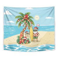 Hawaii Christmas Mele Kalikimaka Tapestry Festive Palm Chilling Santa With Surfboard LT14 - Polynesian Pride