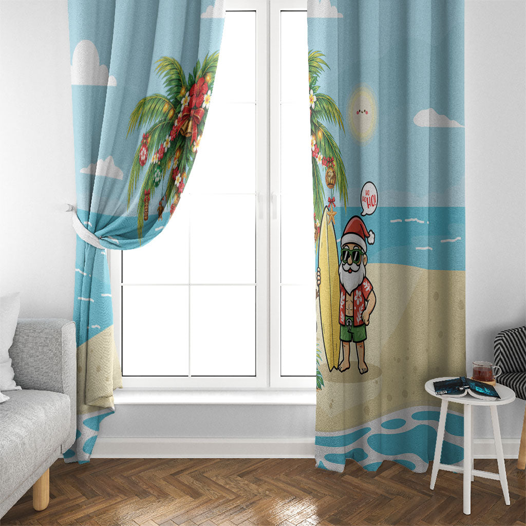 Hawaii Christmas Mele Kalikimaka Window Curtain Festive Palm Chilling Santa With Surfboard LT14 - Polynesian Pride