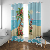 Hawaii Christmas Mele Kalikimaka Window Curtain Festive Palm Chilling Santa With Surfboard LT14 With Grommets Blue - Polynesian Pride