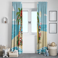 Hawaii Christmas Mele Kalikimaka Window Curtain Festive Palm Chilling Santa With Surfboard LT14 - Polynesian Pride