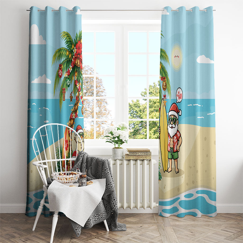 Hawaii Christmas Mele Kalikimaka Window Curtain Festive Palm Chilling Santa With Surfboard LT14 - Polynesian Pride