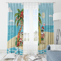 Hawaii Christmas Mele Kalikimaka Window Curtain Festive Palm Chilling Santa With Surfboard LT14 - Polynesian Pride