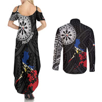 Philippines Strong Couples Matching Summer Maxi Dress and Long Sleeve Button Shirt Filipino Map Polynesian Tattoo - Polynesian Pride