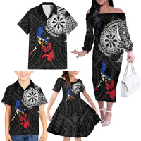 Philippines Strong Family Matching Off The Shoulder Long Sleeve Dress and Hawaiian Shirt Filipino Map Polynesian Tattoo - Polynesian Pride
