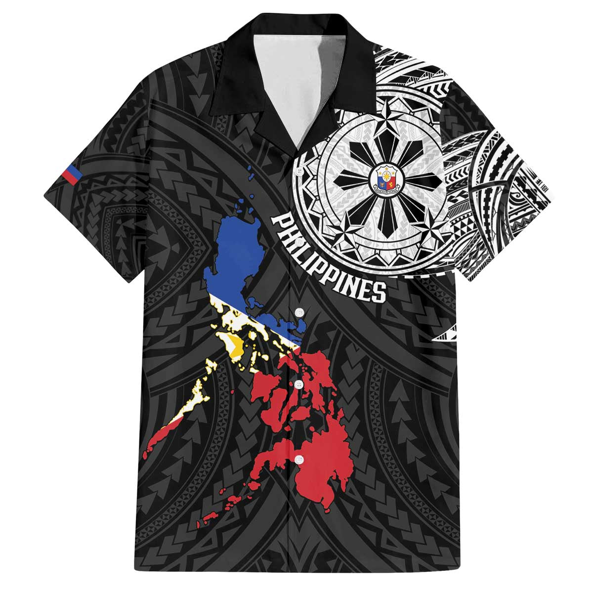 Philippines Strong Family Matching Off The Shoulder Long Sleeve Dress and Hawaiian Shirt Filipino Map Polynesian Tattoo - Polynesian Pride