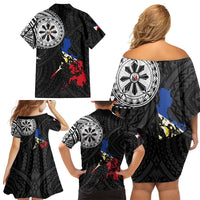 Philippines Strong Family Matching Off Shoulder Short Dress and Hawaiian Shirt Filipino Map Polynesian Tattoo LT14 - Polynesian Pride