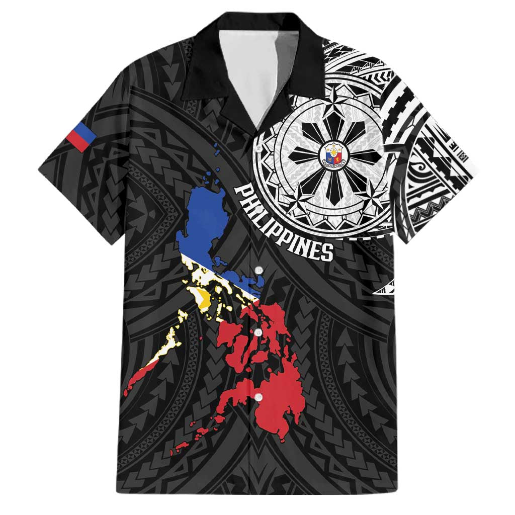 Philippines Strong Family Matching Off Shoulder Short Dress and Hawaiian Shirt Filipino Map Polynesian Tattoo LT14 Dad's Shirt - Short Sleeve Black - Polynesian Pride