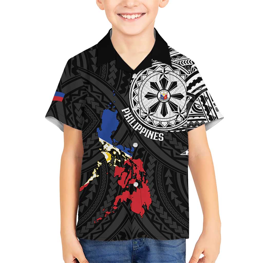 Philippines Strong Family Matching Off Shoulder Short Dress and Hawaiian Shirt Filipino Map Polynesian Tattoo LT14 Son's Shirt Black - Polynesian Pride