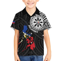 Philippines Strong Family Matching Off Shoulder Short Dress and Hawaiian Shirt Filipino Map Polynesian Tattoo LT14 Son's Shirt Black - Polynesian Pride
