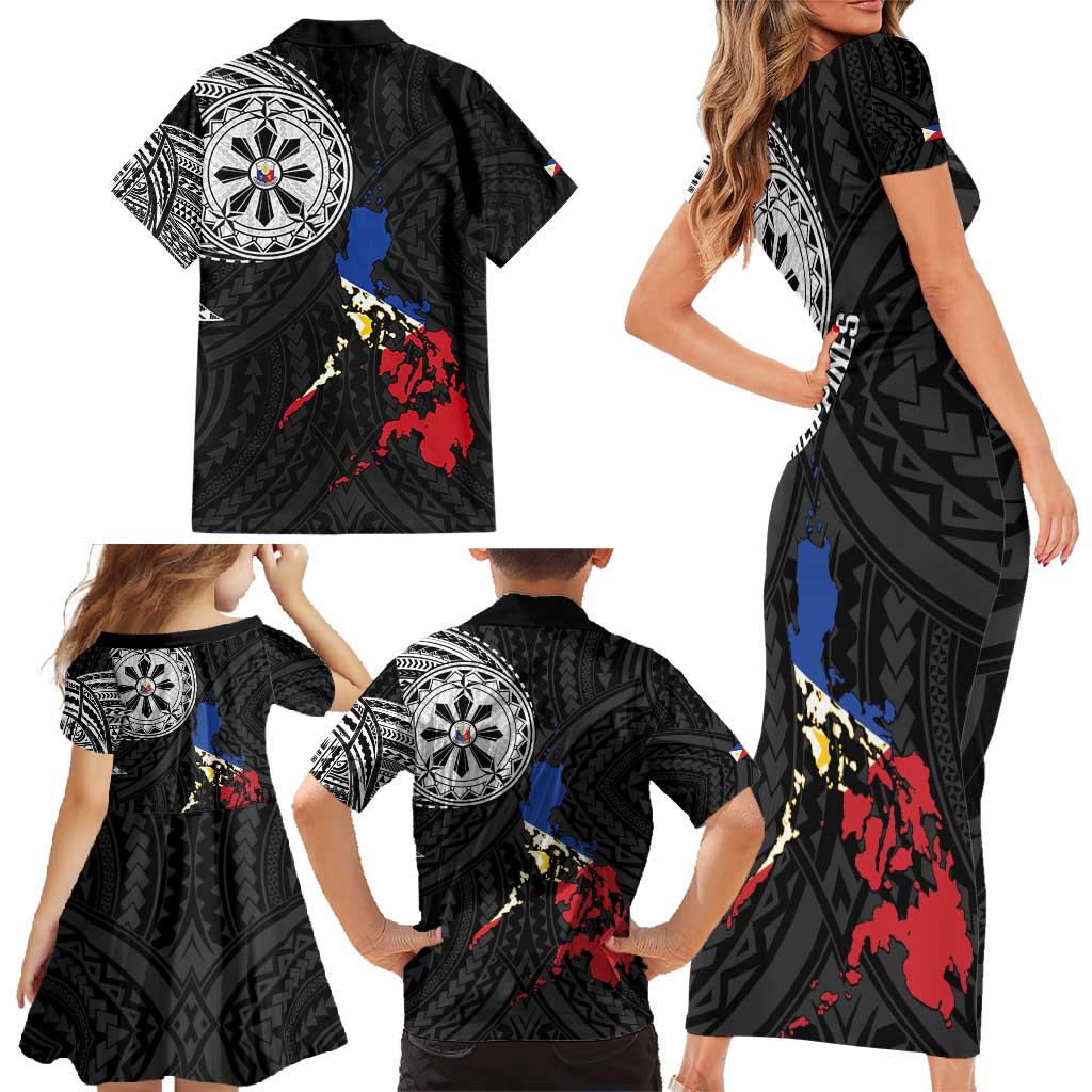 Philippines Strong Family Matching Short Sleeve Bodycon Dress and Hawaiian Shirt Filipino Map Polynesian Tattoo - Polynesian Pride
