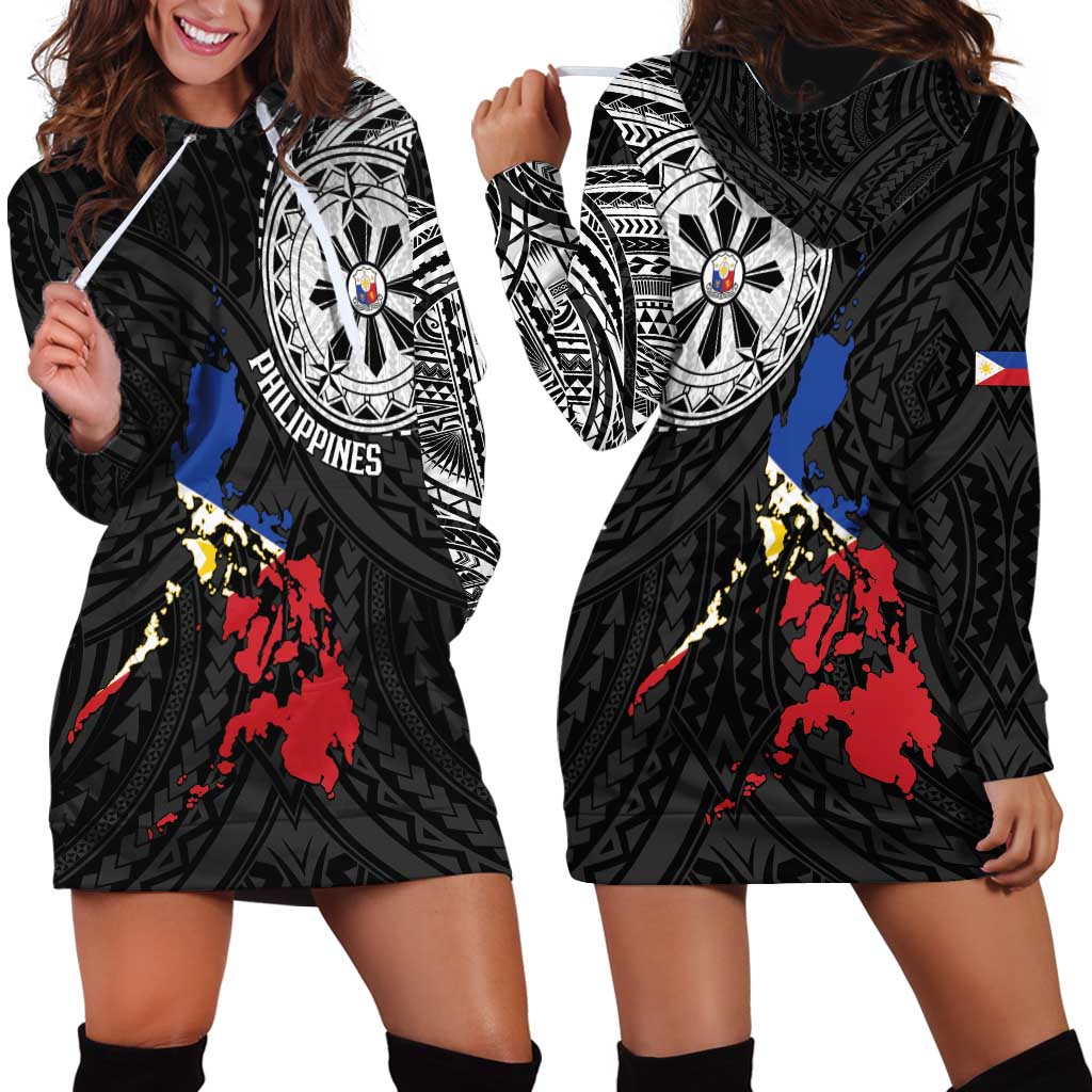 Philippines Strong Hoodie Dress Filipino Map Polynesian Tattoo - Polynesian Pride
