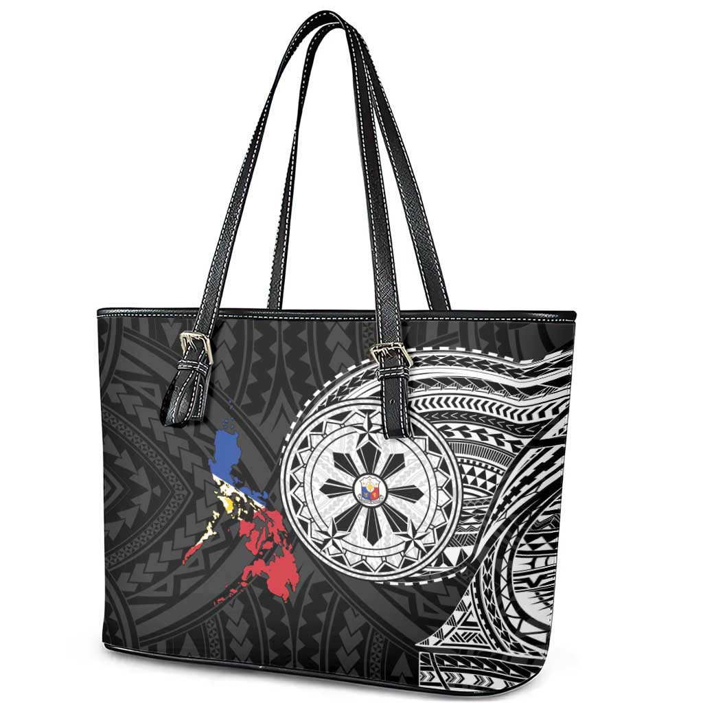 Philippines Strong Leather Tote Bag Filipino Map Polynesian Tattoo - Polynesian Pride
