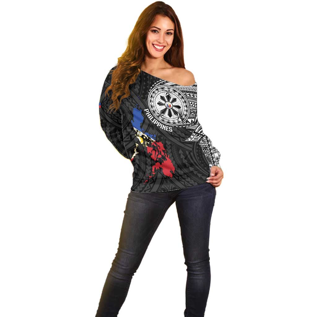 Philippines Strong Off Shoulder Sweater Filipino Map Polynesian Tattoo - Polynesian Pride