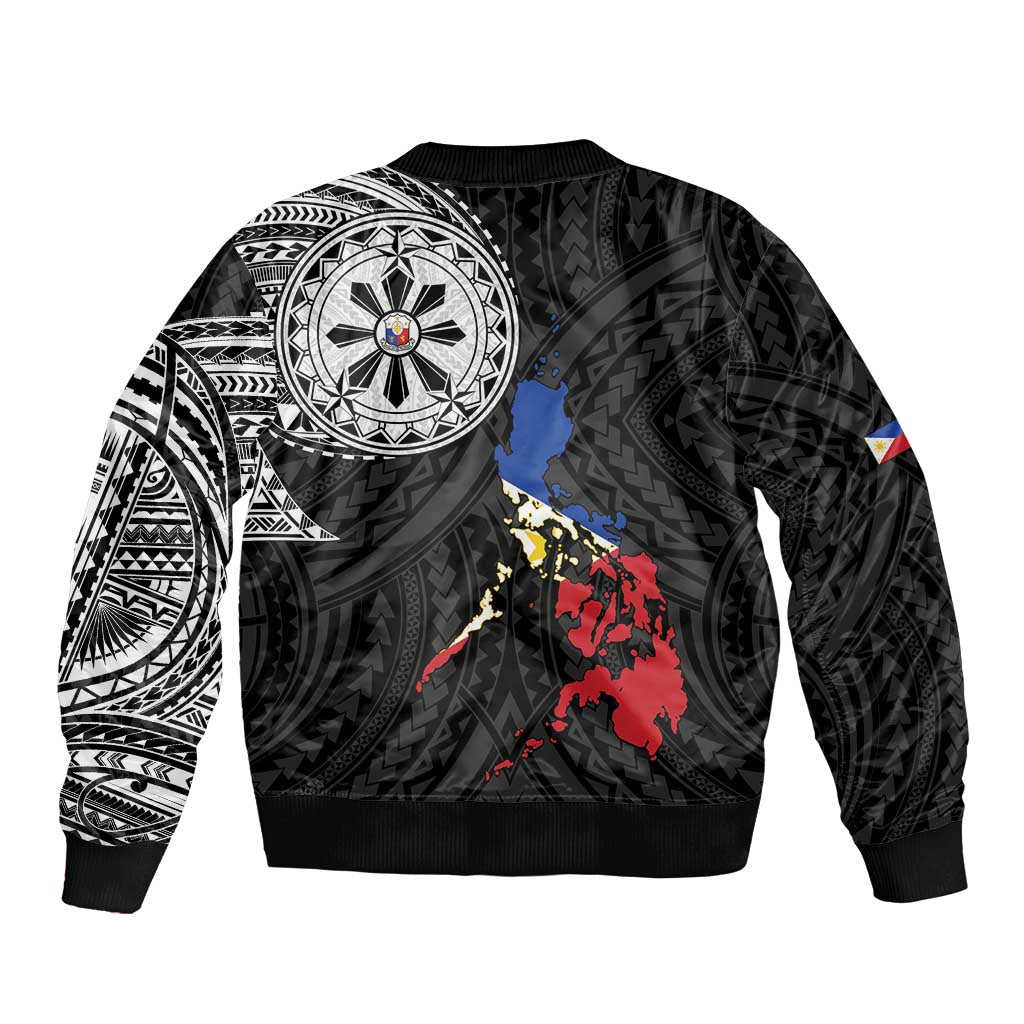 Philippines Strong Sleeve Zip Bomber Jacket Filipino Map Polynesian Tattoo - Polynesian Pride