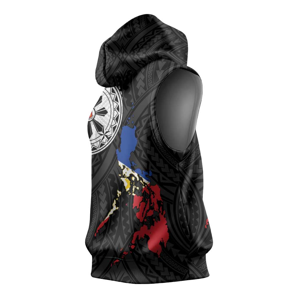Philippines Strong Sleeveless Hoodie Filipino Map Polynesian Tattoo - Polynesian Pride
